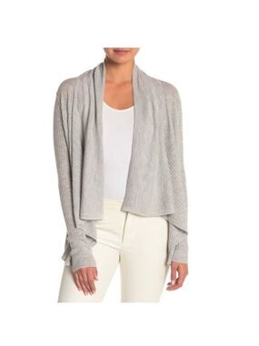 Vince Ribbed Open Front Wool Blend Cardigan